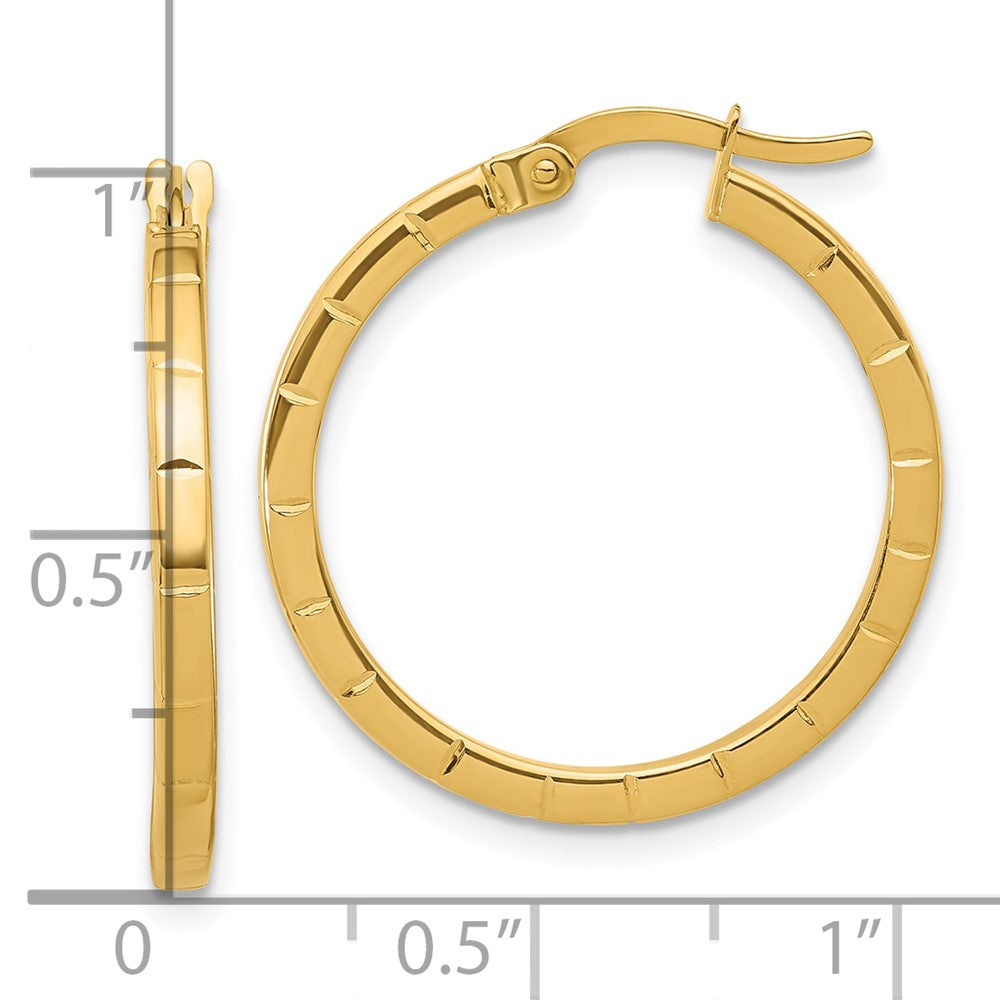 14K Gelbgold Poliert und Gerillt Rund Creolen