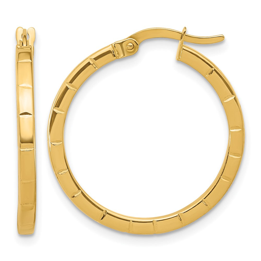 14K Gelbgold Poliert und Gerillt Rund Creolen