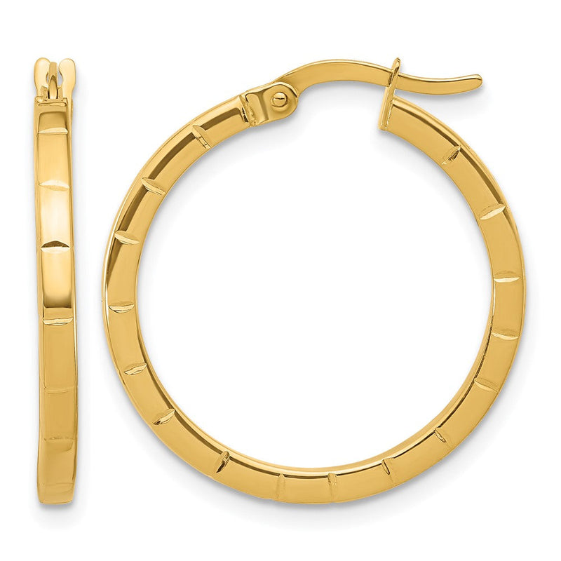 14K Gelbgold Poliert und Gerillt Rund Creolen