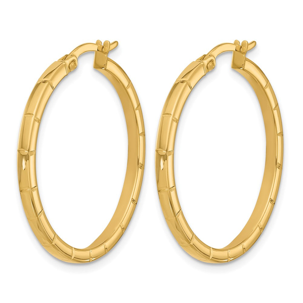 14K Gelbgold Poliert und Gerillt Rund Creolen