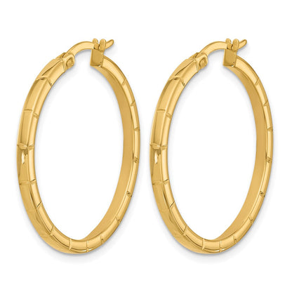 14K Gelbgold Poliert und Gerillt Rund Creolen
