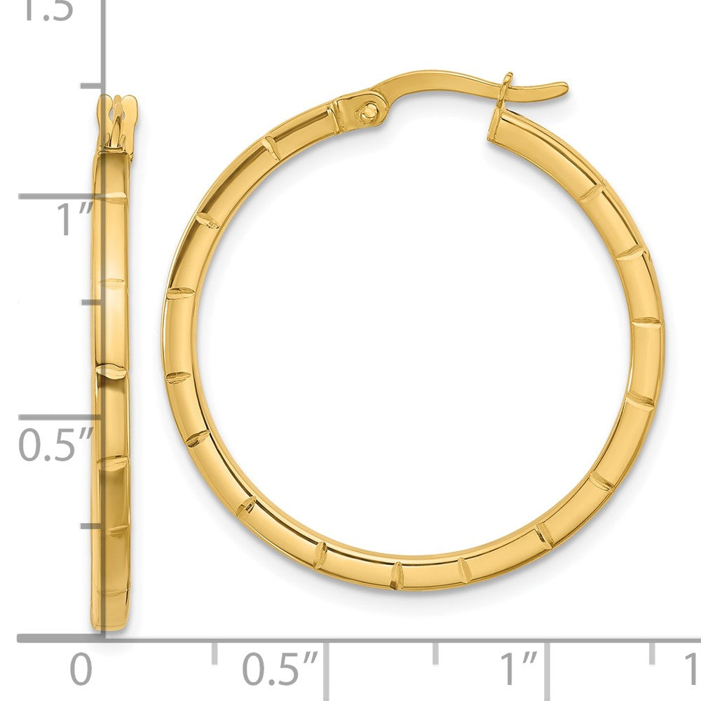 14K Gelbgold Poliert und Gerillt Rund Creolen