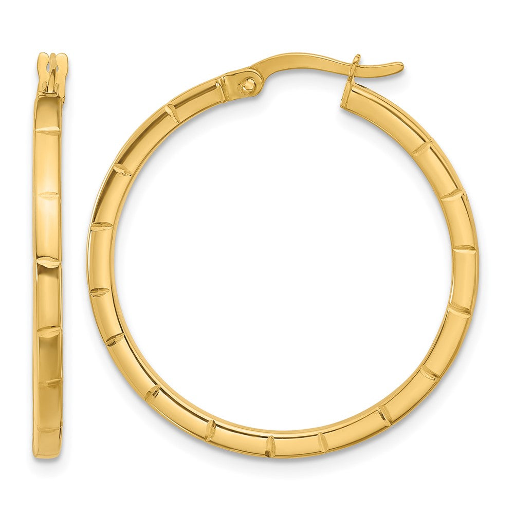 14K Gelbgold Poliert und Gerillt Rund Creolen