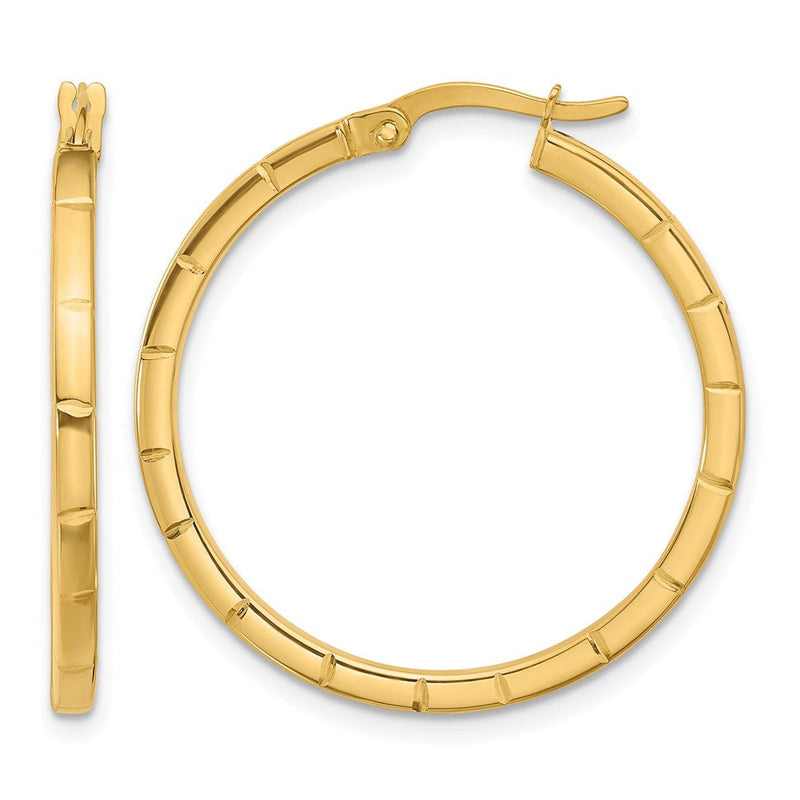 14K Gelbgold Poliert und Gerillt Rund Creolen
