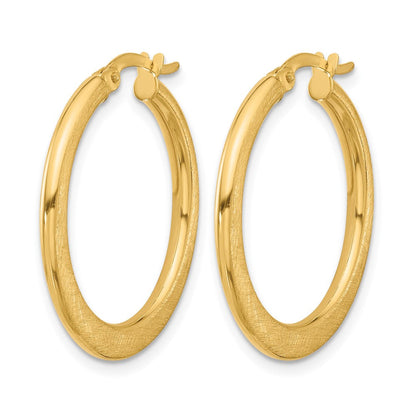 14K Gelbgold Poliert und Scratch Finish Rund Creolen