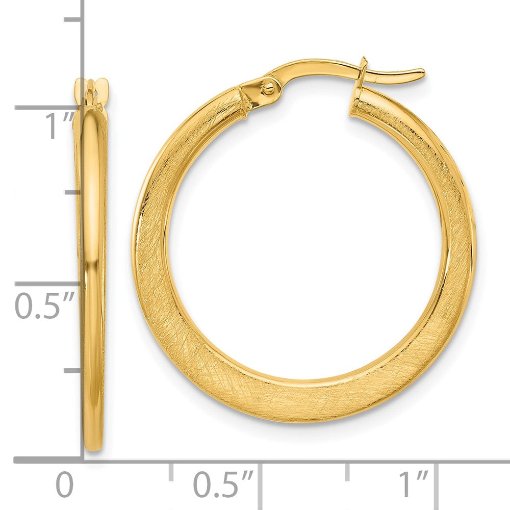 14K Gelbgold Poliert und Scratch Finish Rund Creolen