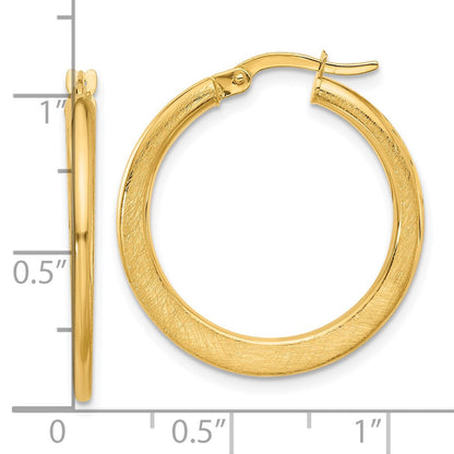 14K Gelbgold Poliert und Scratch Finish Rund Creolen
