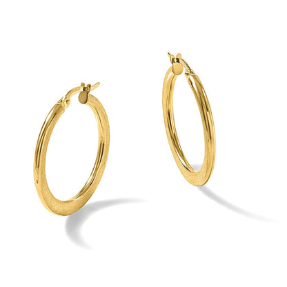 14K Gelbgold Poliert und Scratch Finish Rund Creolen