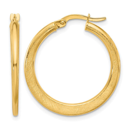 14K Gelbgold Poliert und Scratch Finish Rund Creolen