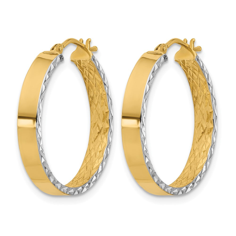 14K Gelb & Rhodium Poliert und Diamantiert Creole In/out Ohrringe