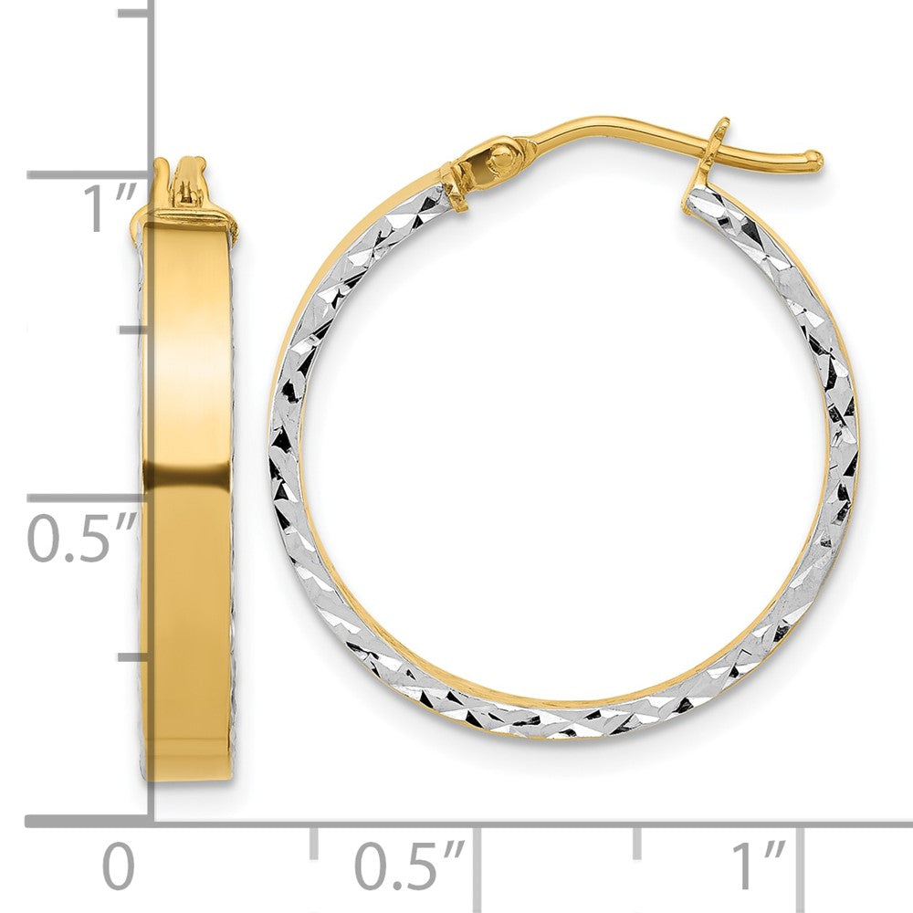 14K Gelb & Rhodium Poliert und Diamantiert Creole In/out Ohrringe