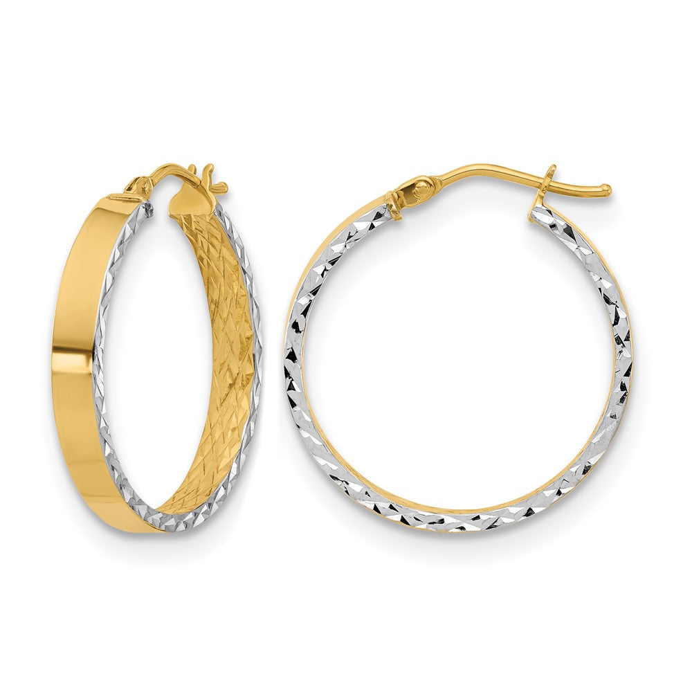 14K Gelb & Rhodium Poliert und Diamantiert Creole In/out Ohrringe