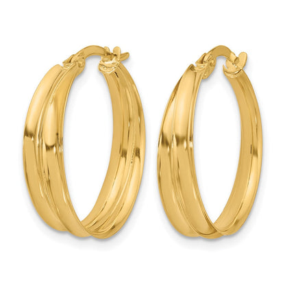 14K Gelbgold Poliert Gerillt Rund Creolen
