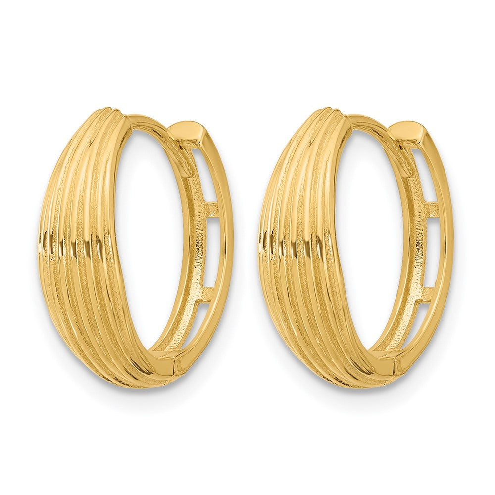 14K Gelbgold Poliert und Gerillt Klappbar Creolen