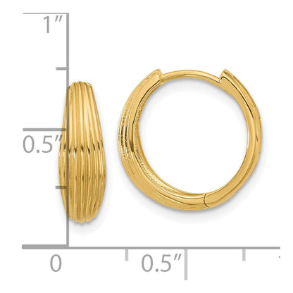 14K Gelbgold Poliert und Gerillt Klappbar Creolen