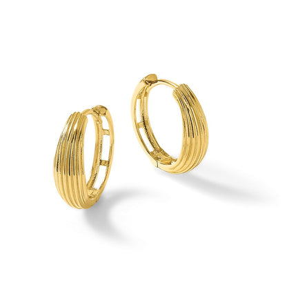 14K Gelbgold Poliert und Gerillt Klappbar Creolen