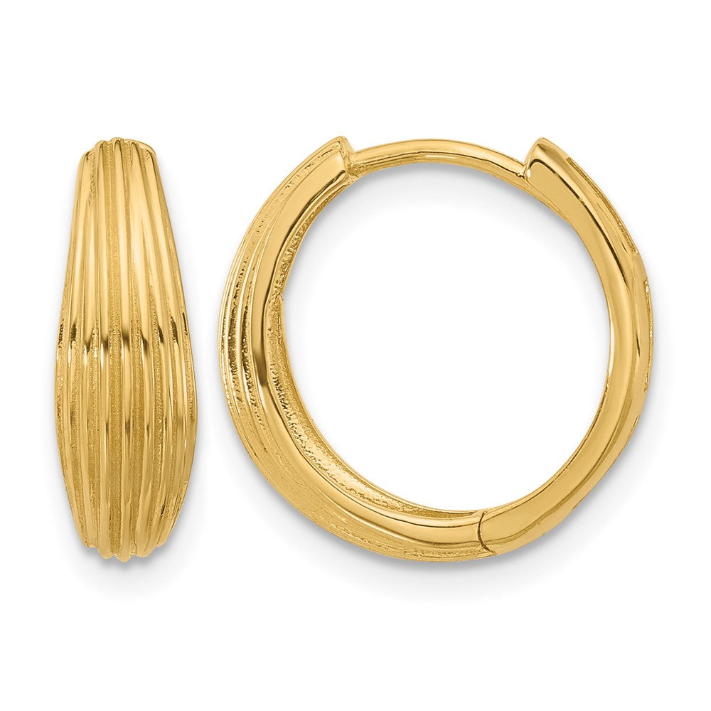 14K Gelbgold Poliert und Gerillt Klappbar Creolen