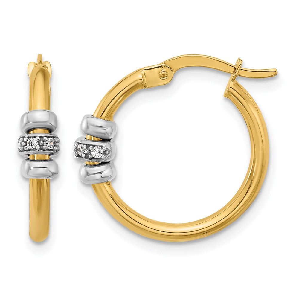 14K Bicolor Poliert Zirkonia Creolen