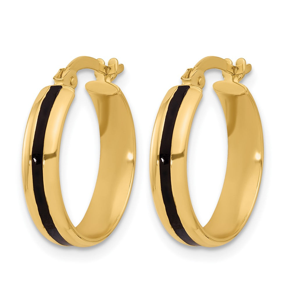 14K Gelbgold Poliert mit Schwarz Emaille Creolen