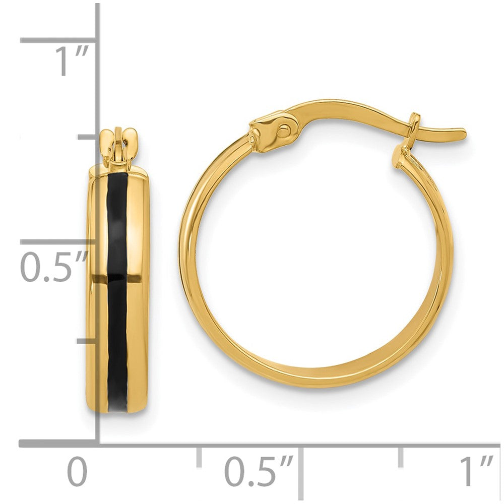 14K Gelbgold Poliert mit Schwarz Emaille Creolen