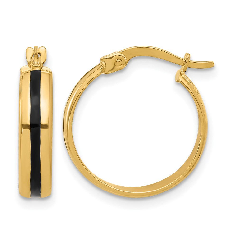 14K Gelbgold Poliert mit Schwarz Emaille Creolen