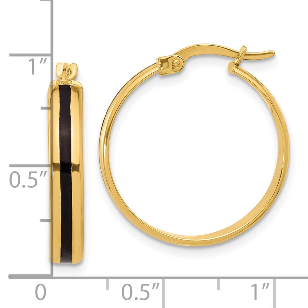 14K Gelbgold Poliert mit Schwarz Emaille Creolen