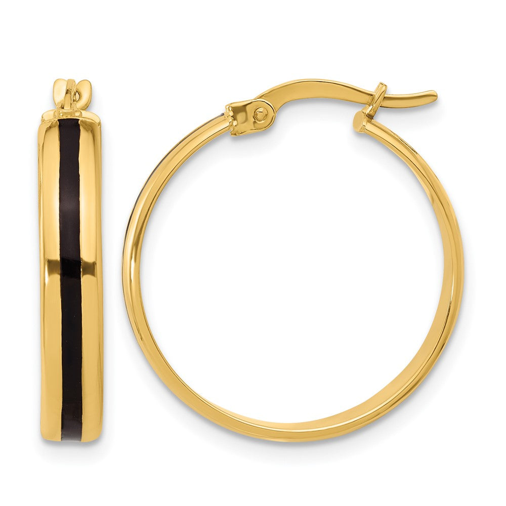 14K Gelbgold Poliert mit Schwarz Emaille Creolen