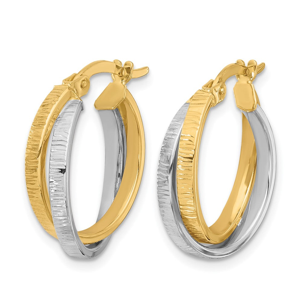 14K Bicolor Poliert und Strukturiert Bypass Creolen