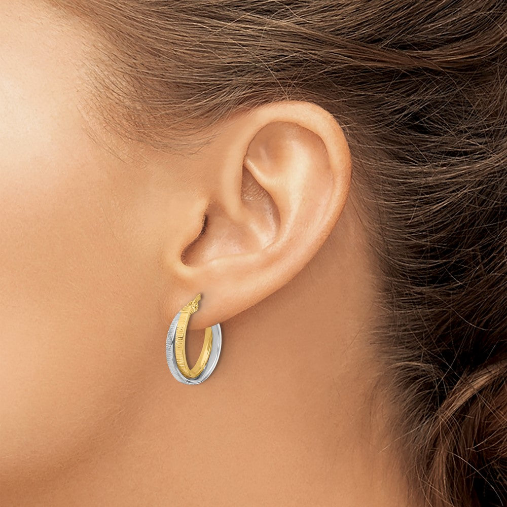 14K Bicolor Poliert und Strukturiert Bypass Creolen