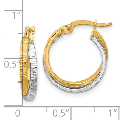 14K Bicolor Poliert und Strukturiert Bypass Creolen