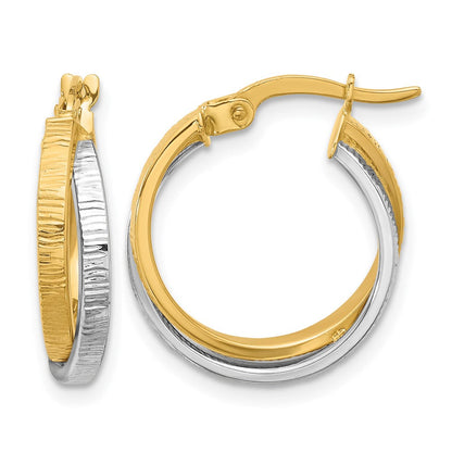 14K Bicolor Poliert und Strukturiert Bypass Creolen