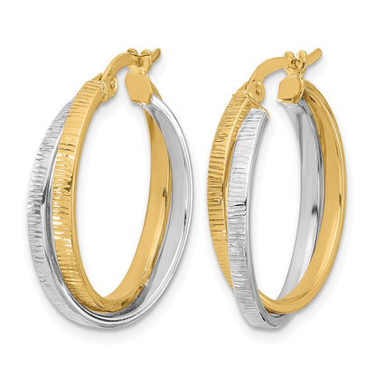 14K Bicolor Poliert und Strukturiert Bypass Creolen