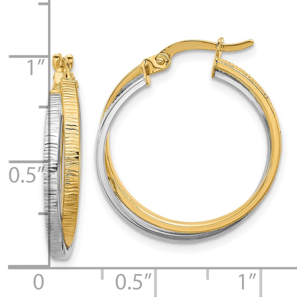 14K Bicolor Poliert und Strukturiert Bypass Creolen