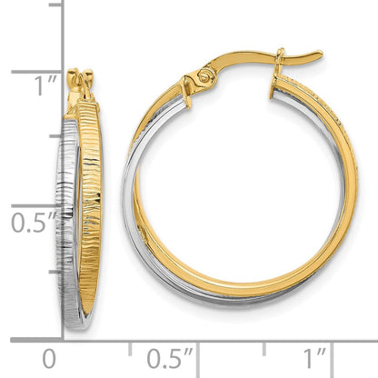 14K Bicolor Poliert und Strukturiert Bypass Creolen