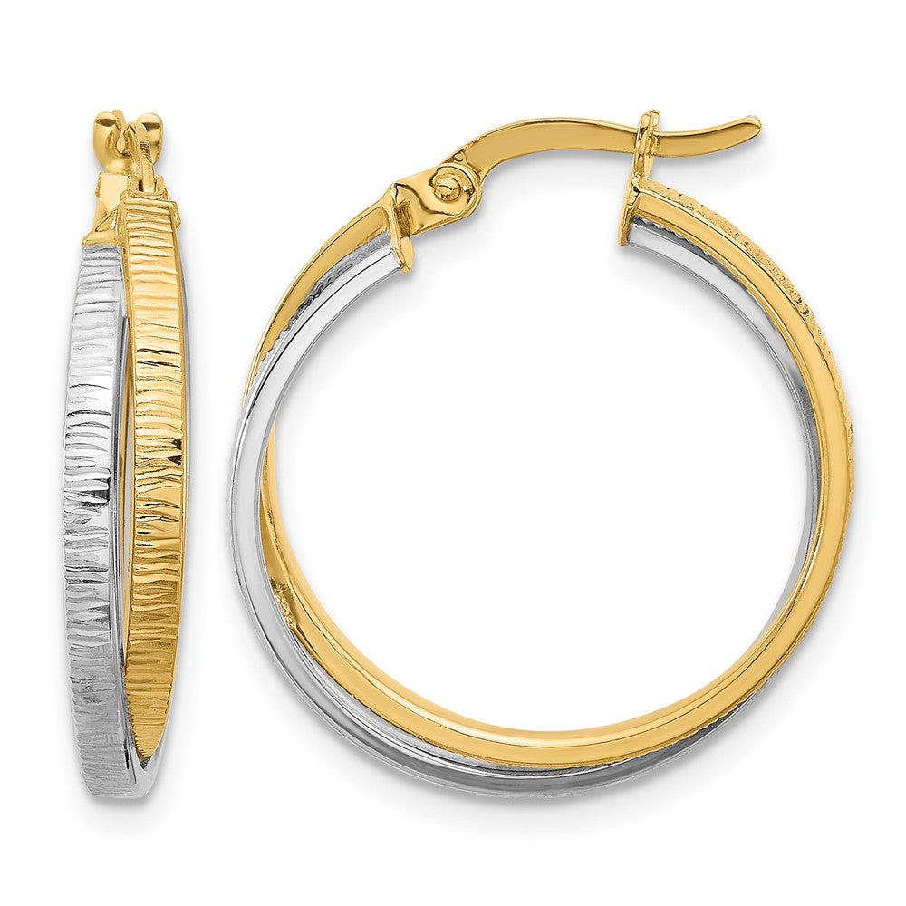 14K Bicolor Poliert und Strukturiert Bypass Creolen