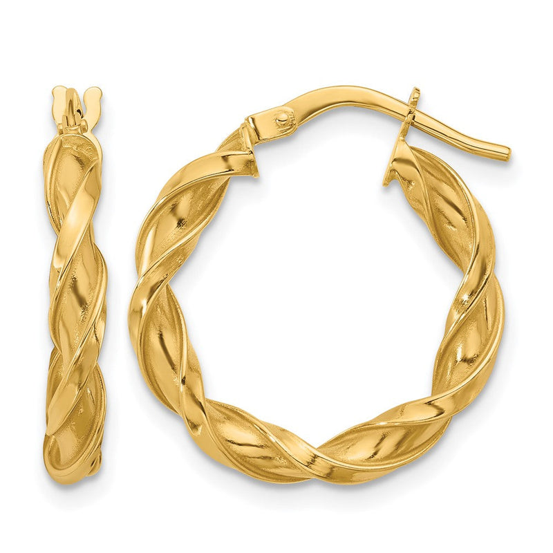 14K Gelbgold Poliert Gedreht Creolen
