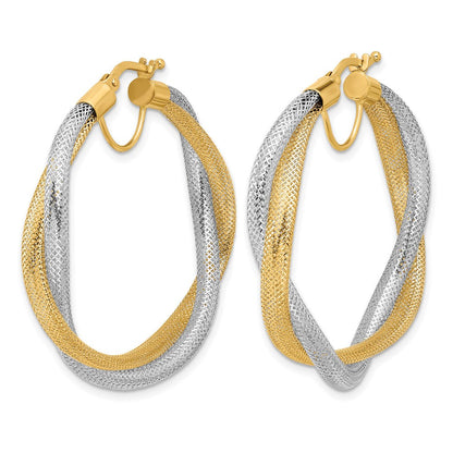 14K Gelbgold Rhodium Geflochten Netz Dehnbar Creolen