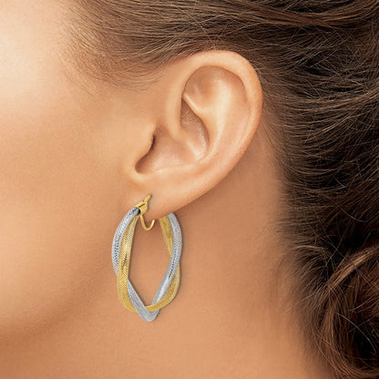14K Gelbgold Rhodium Geflochten Netz Dehnbar Creolen