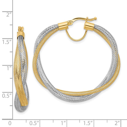 14K Gelbgold Rhodium Geflochten Netz Dehnbar Creolen