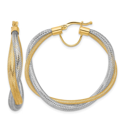 14K Gelbgold Rhodium Geflochten Netz Dehnbar Creolen