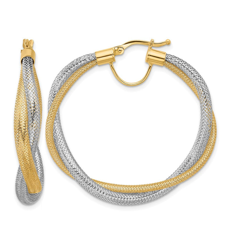 14K Gelbgold Rhodium Geflochten Netz Dehnbar Creolen