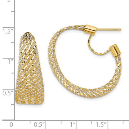 14K Gelb & Rhodium Geflochten Netz Dehnbar Stecker Creolen