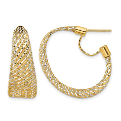 14K Gelb & Rhodium Geflochten Netz Dehnbar Stecker Creolen