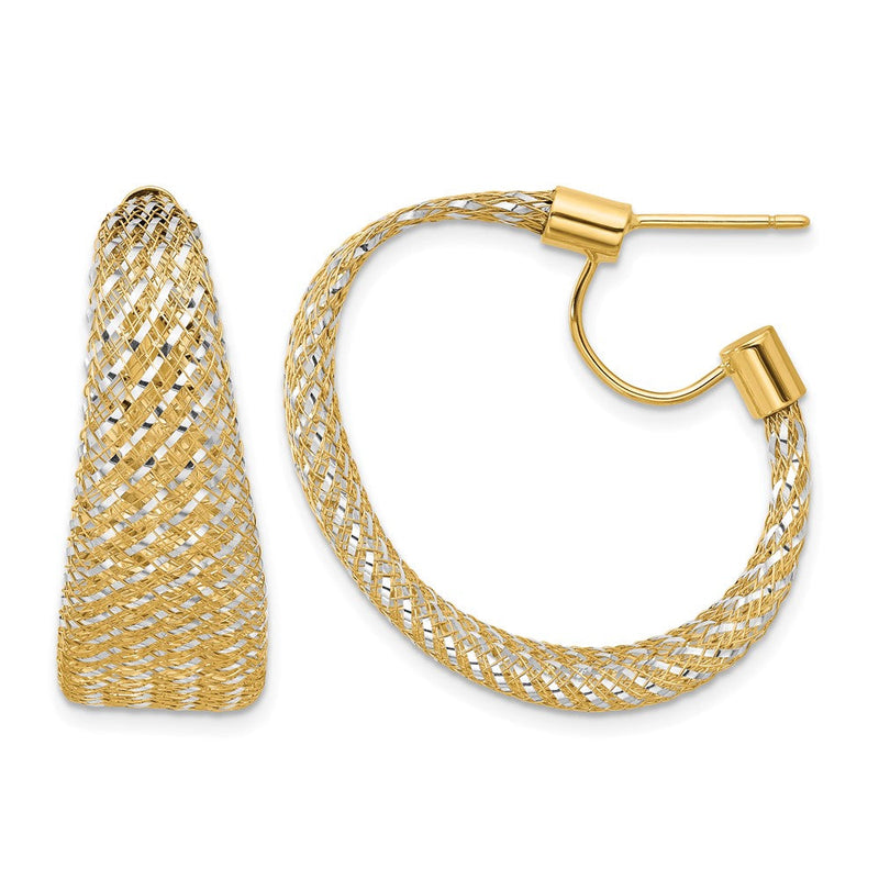14K Gelb & Rhodium Geflochten Netz Dehnbar Stecker Creolen