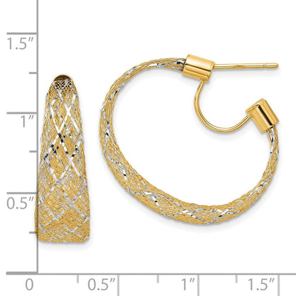 14K Gelb & Rhodium Geflochten Netz Dehnbar Stecker Creolen