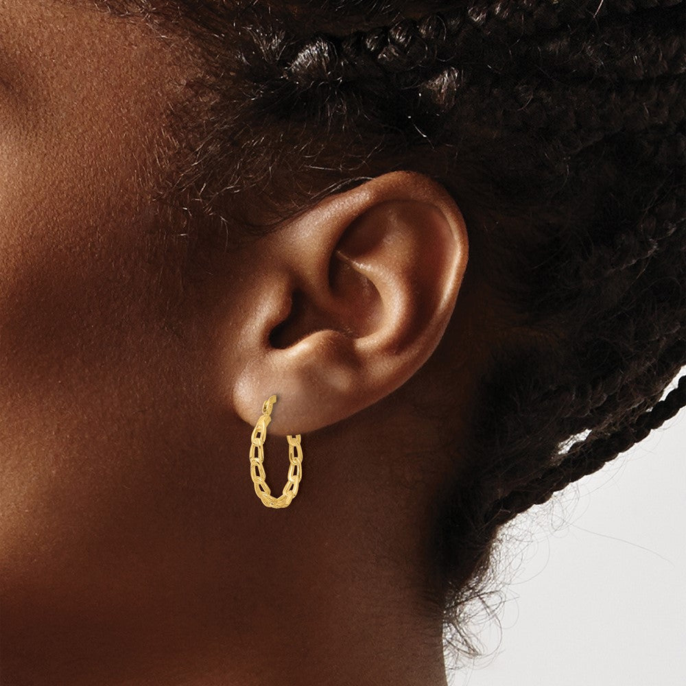 14K Gelbgold Poliert Panzer Glieder Design Creolen