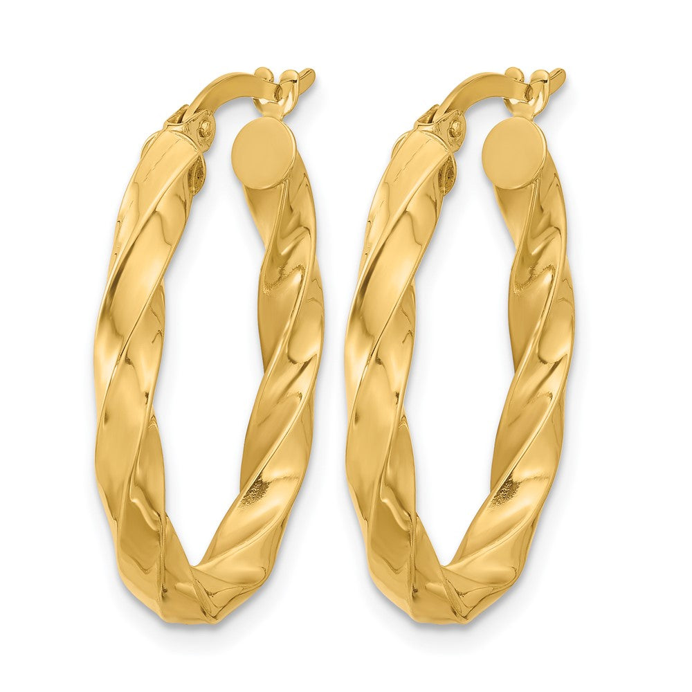 14K Gelbgold Poliert Gedreht Oval Creolen