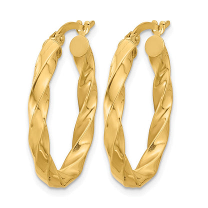 14K Gelbgold Poliert Gedreht Oval Creolen