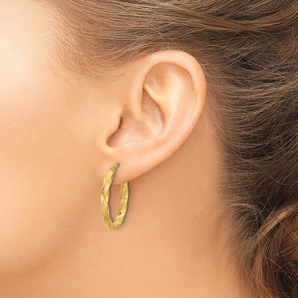 14K Gelbgold Poliert Gedreht Oval Creolen