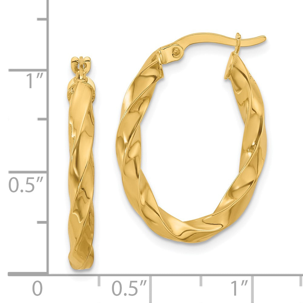 14K Gelbgold Poliert Gedreht Oval Creolen